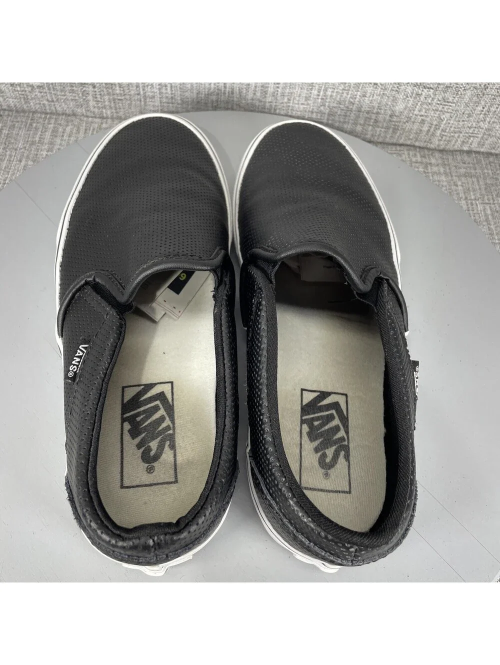 Vans Asher Perforated Slip On Sneaker Shoes Skate Loafers Black Size 6.5